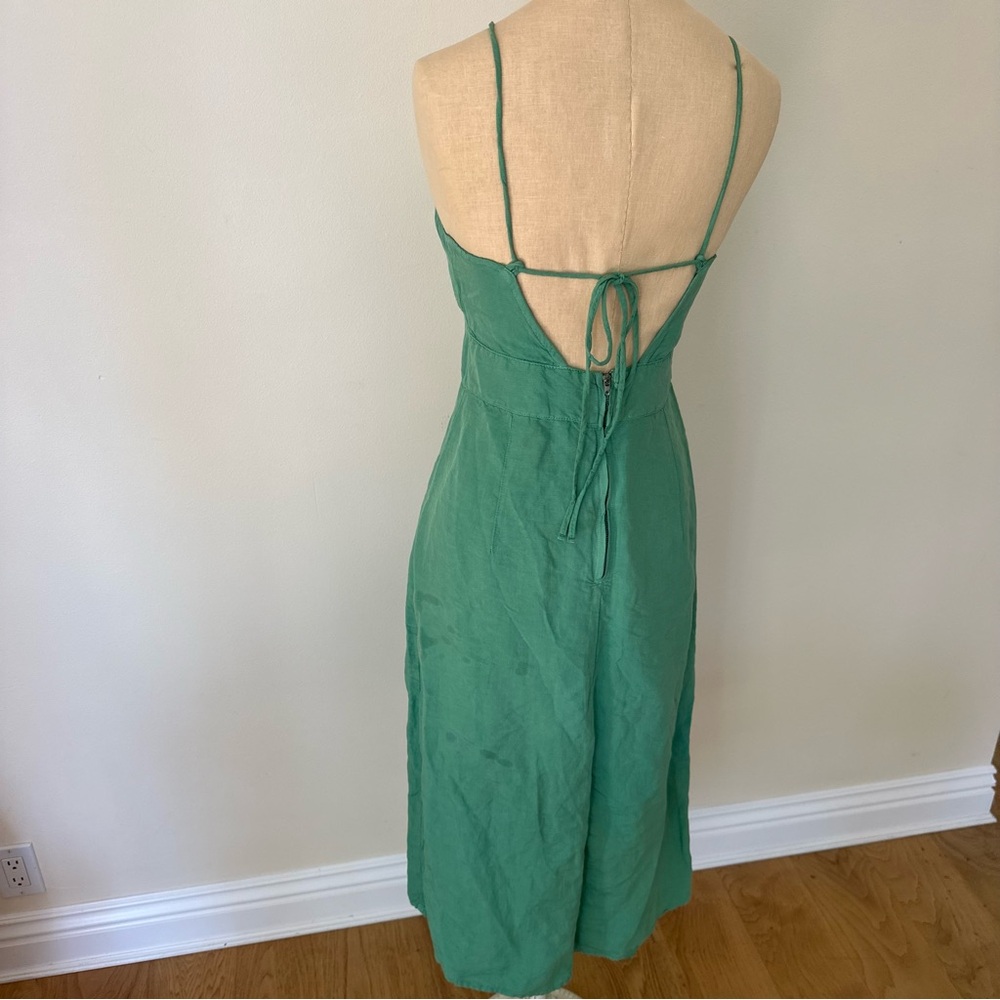 Zara Green Spaghetti Strap Button Split Midi Dress - image 7